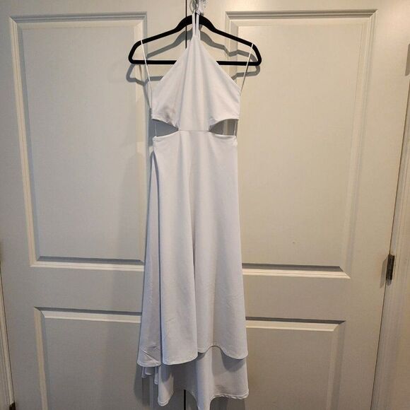 Susana Monaco Size L - High-low Cut Out Tie Back Halter Dress  White/Sugar $198 - Picture 5 of 10